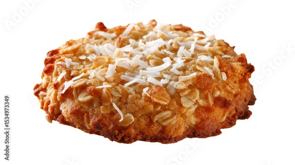 Obraz Delicious coconut oat cookie with a golden brown crust. transparent background