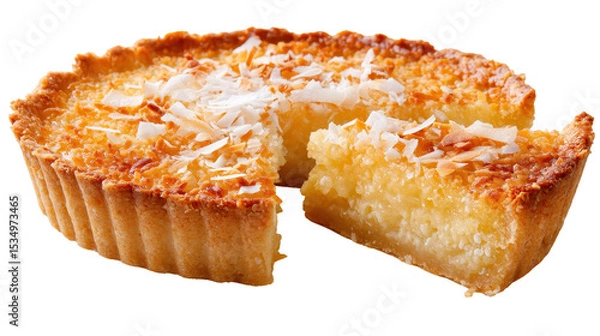 Obraz Delicious coconut tart with a golden crust and a creamy filling. transparent background