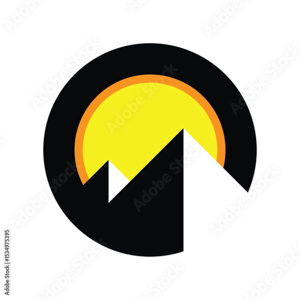 Obraz silhouette of mountains and sun logo vector