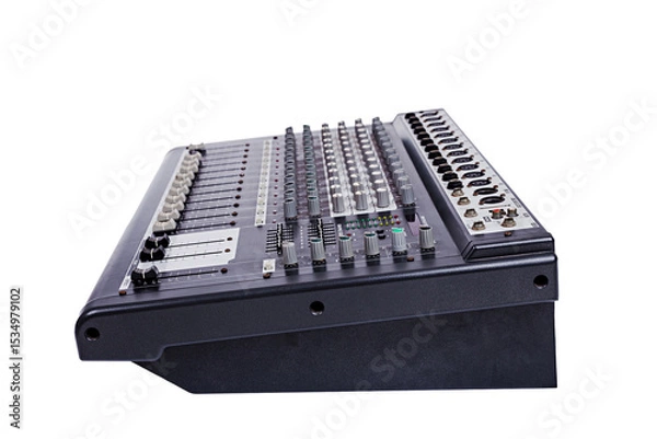 Fototapeta Audio sound mixer with clipping path isolated on white background. Side view