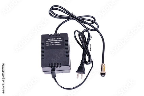 Fototapeta AC/DC power adapter for audio mixer with clipping path isolated on a white background