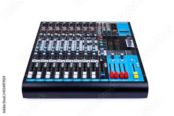 Fototapeta Modern audio mixer of professional. Audio sound mixer with clipping path isolated on white background.