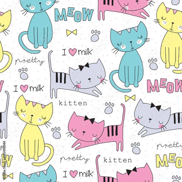 Obraz seamless cute cat pattern vector illustration
