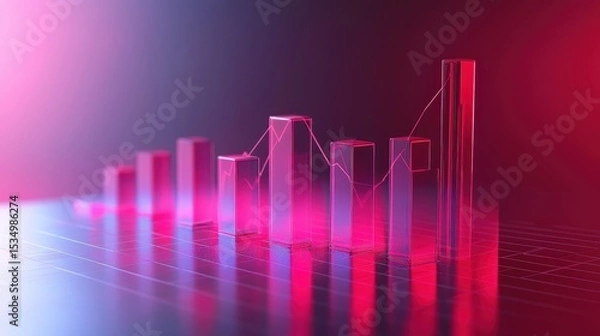 Obraz Income statement, layered graph data over clean background, 3D illustration.