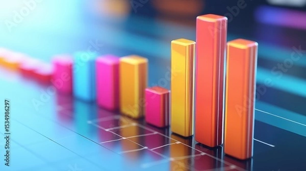 Obraz Income statement, layered graph data over clean background, 3D illustration.