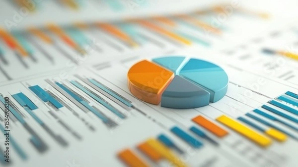 Obraz Income statement, layered graph data over clean background, 3D illustration.