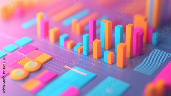 Obraz Income statement, layered graph data over clean background, 3D illustration.