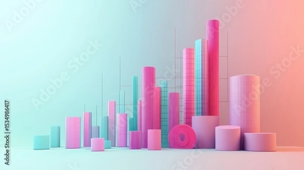 Obraz Income statement, layered graph data over clean background, 3D illustration.