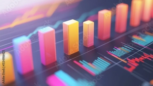 Obraz Income statement, layered graph data over clean background, 3D illustration.