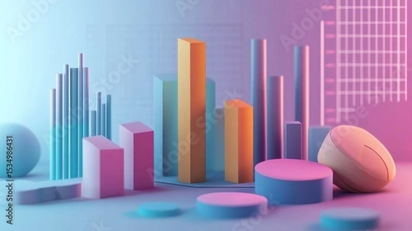 Obraz Income statement, layered graph data over clean background, 3D illustration.