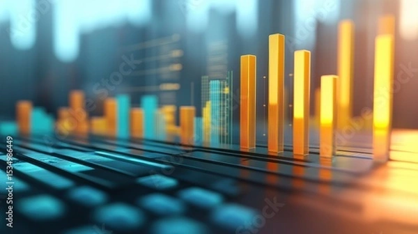 Obraz Income statement, layered graph data over clean background, 3D illustration.