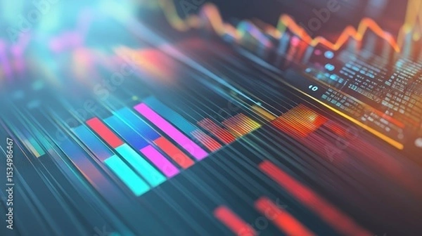 Obraz Income statement, layered graph data over clean background, 3D illustration.