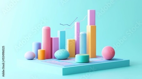Obraz Income statement, layered graph data over clean background, 3D illustration.