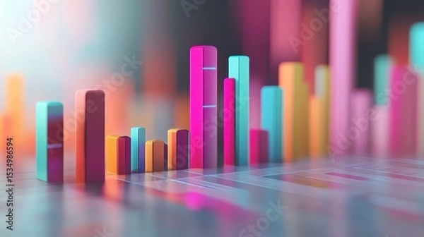 Obraz Income statement, layered graph data over clean background, 3D illustration.