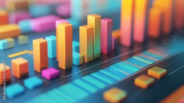 Obraz Income statement, layered graph data over clean background, 3D illustration.