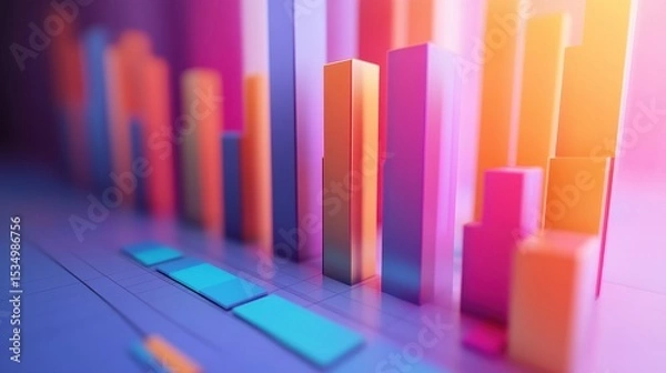 Obraz Income statement, layered graph data over clean background, 3D illustration.