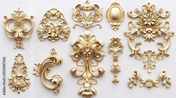 Fototapeta assortment of intricately crafted golden ornamental decor elements, showcasing luxurious and elegant designs