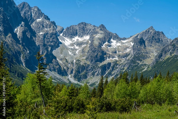 Obraz Beautiful mountain peaks towering over the valley. Popular destinations for Tatra trips in Slovakia.