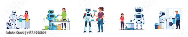 Fototapeta Robot Helping with Housework Illustration