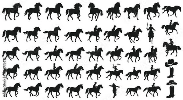 Obraz A Collection of Silhouettes Depicting Horses and Horses with Riders