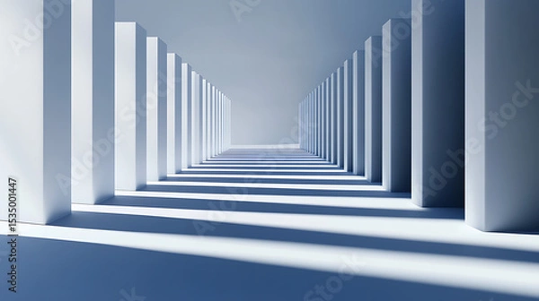 Fototapeta Symmetrical Corridor with Parallel Columns and Soft Lighting