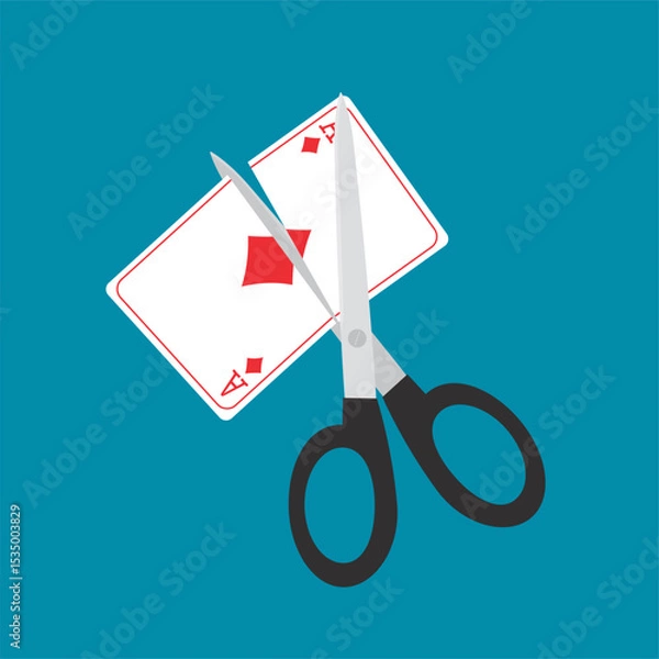 Obraz Stop gambling addiction. Scissors cutting a playing card. online casino ban, no gambling, prohibition.
