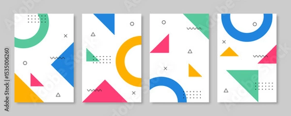 Obraz Collection of memphis style geometric cover design. Vector illustration