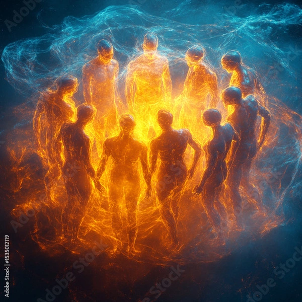 Fototapeta Abstract Human Teamwork Translucent Visualization Silhoue Donzb