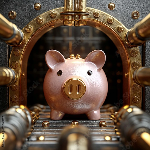 Fototapeta Bridge Image Conceptual Forming Golden Pig Between