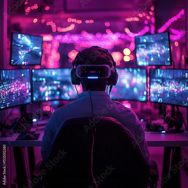Fototapeta High-Tech Gamer Surrounded Glowing Sitting Room Donzb