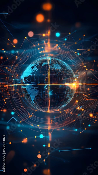 Fototapeta Glowing Earth Surrounded by Interconnected Nodes and Lines