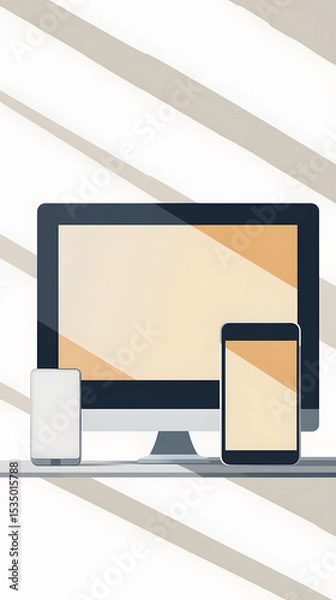 Fototapeta Modern Devices Displaying Screens on a Striped Background