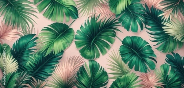 Obraz  Vibrant Palm Leaf Pattern with Soft Pink Accents, Background for Customer Service and Hospitality