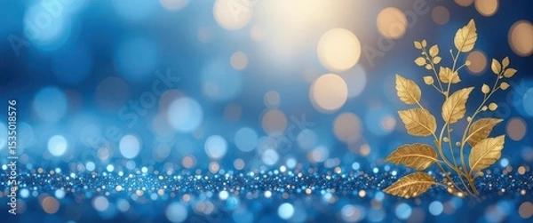 Obraz  Abstract Banner with Blue and Gold Hues and Soft Floral Element