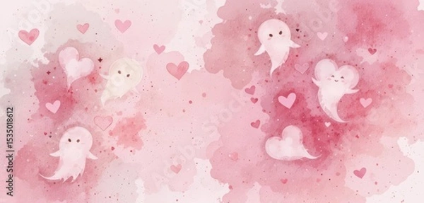 Obraz  Romantic Watercolor Texture with Ghostly Heart Shapes Valentine s Day Design