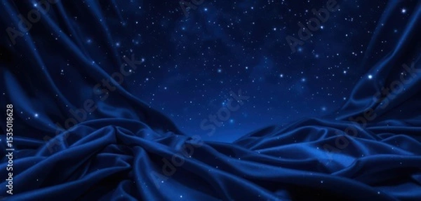 Fototapeta  Celestial Satin Backdrop Deep Blue with Simulated Starry Light Reflection