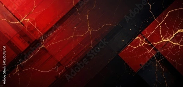 Obraz  Striking Geometric Presentation Template Gold Highlights on Red and Black