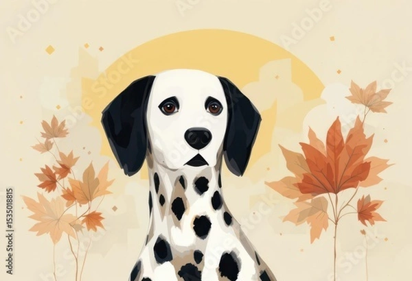 Obraz  Geometric Harmony A Stylized Dalmatian in Autumn s Palette; Bold Shapes Contrasting Colors Create a Modern, Abstract Art