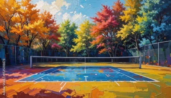 Obraz  Abstract Tennis Scene Expressive Style with Impasto Texture, The Rich Colors Make a Playful and Dynamic Composition