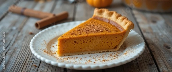 Obraz  Rustic Charm A Perfectly Baked Pumpkin Pie on a Weathered Wooden Table