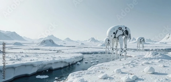 Obraz  An Ivory Colored Robotic Ecosystem Evolves in the Arctic Tundra, Adapting to Extreme Conditions with Advanced Nanotechnology.
