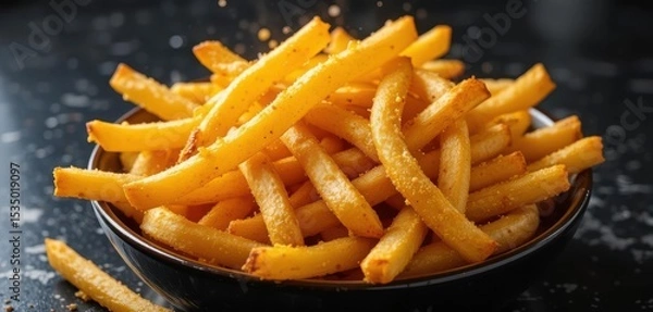 Obraz  Studio Photography of Crispy French Fries in a Bowl, Showing Condensation and Intense Detail