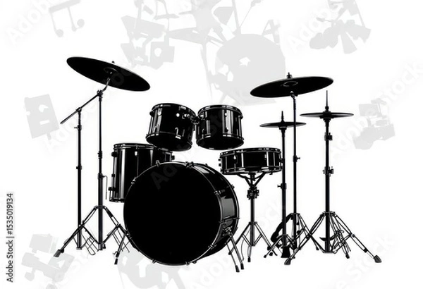 Obraz  Deconstructed Rhythm An Abstract Black Drum Set on White Focusing on Shapes, Forms, and the Essence of Percussion