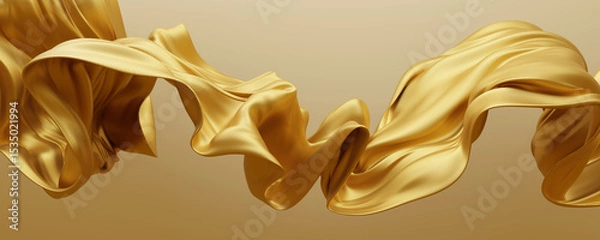 Fototapeta Luxury gold fabric on golden background silk flying 3D render