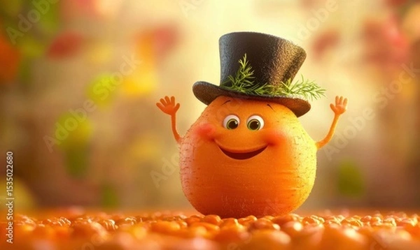 Fototapeta Happy carrot in a top hat. AI.