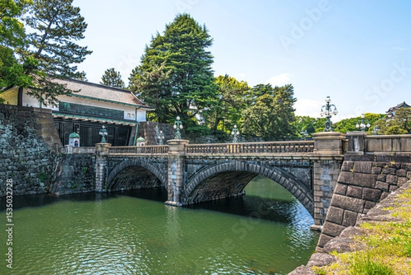 Fototapeta View at the Bridge to Imperial Palace in the streets of Tokyo - Japan