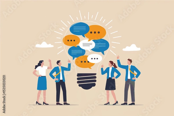 Fototapeta Team brainstorming idea generation collaboration vector cartoon illustration isolated on transparent background
