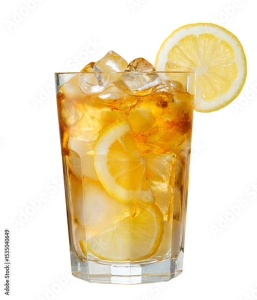 Fototapeta glass of ice tea with lemon isolated on white background