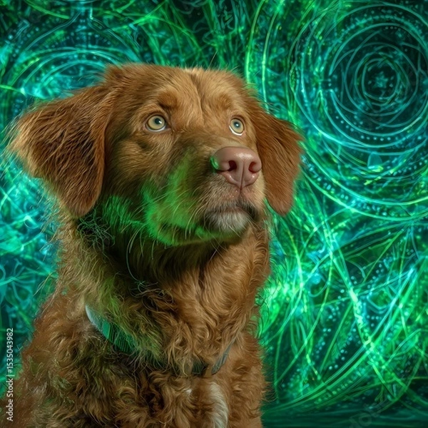 Fototapeta Charming Brown Dog with Captivating Expression Against Colorful Background
