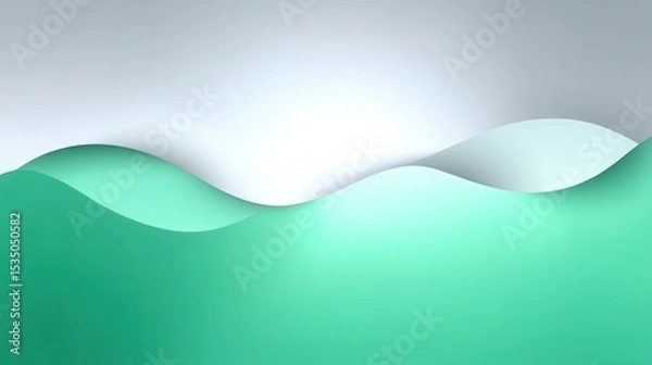 Fototapeta Abstract waves in serene green and white tones creating a tranquil and minimalist design.